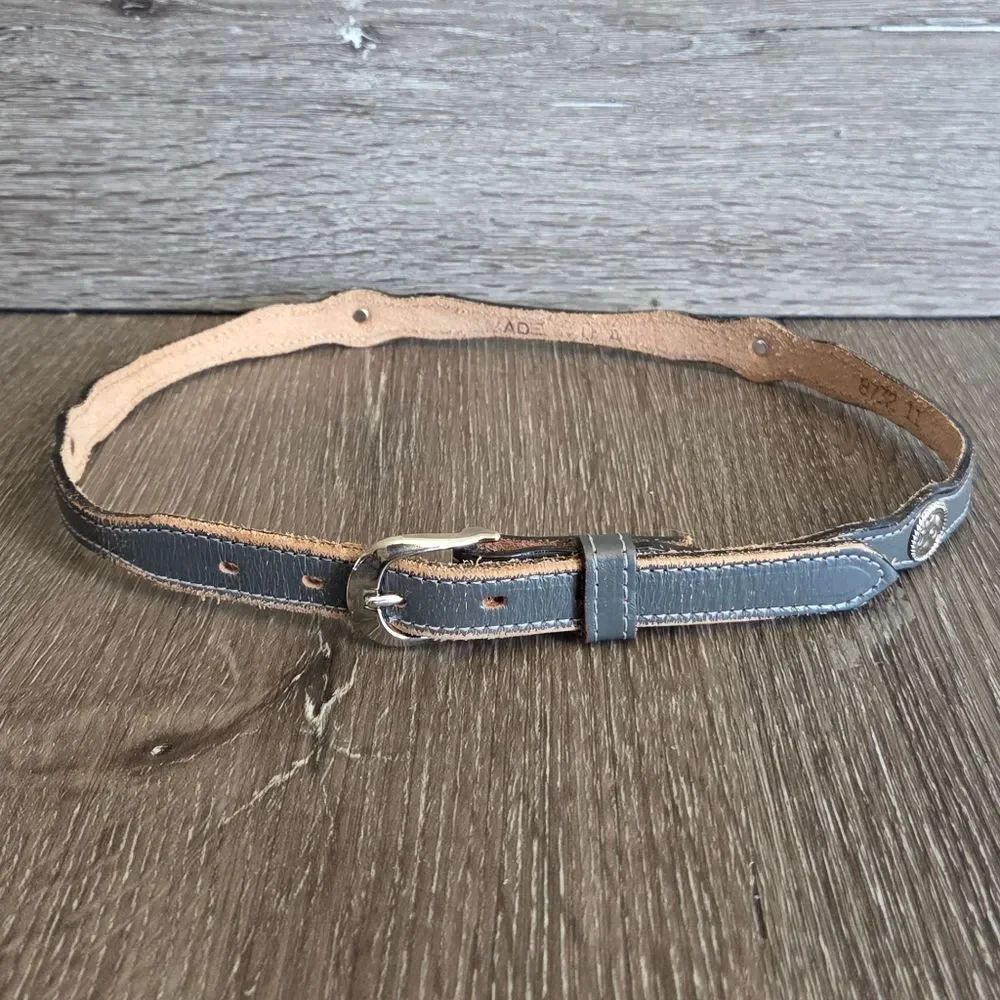 Hand Made Skinny Gray Leather Concho Belt, Circle Y, Made in USA,  size 28